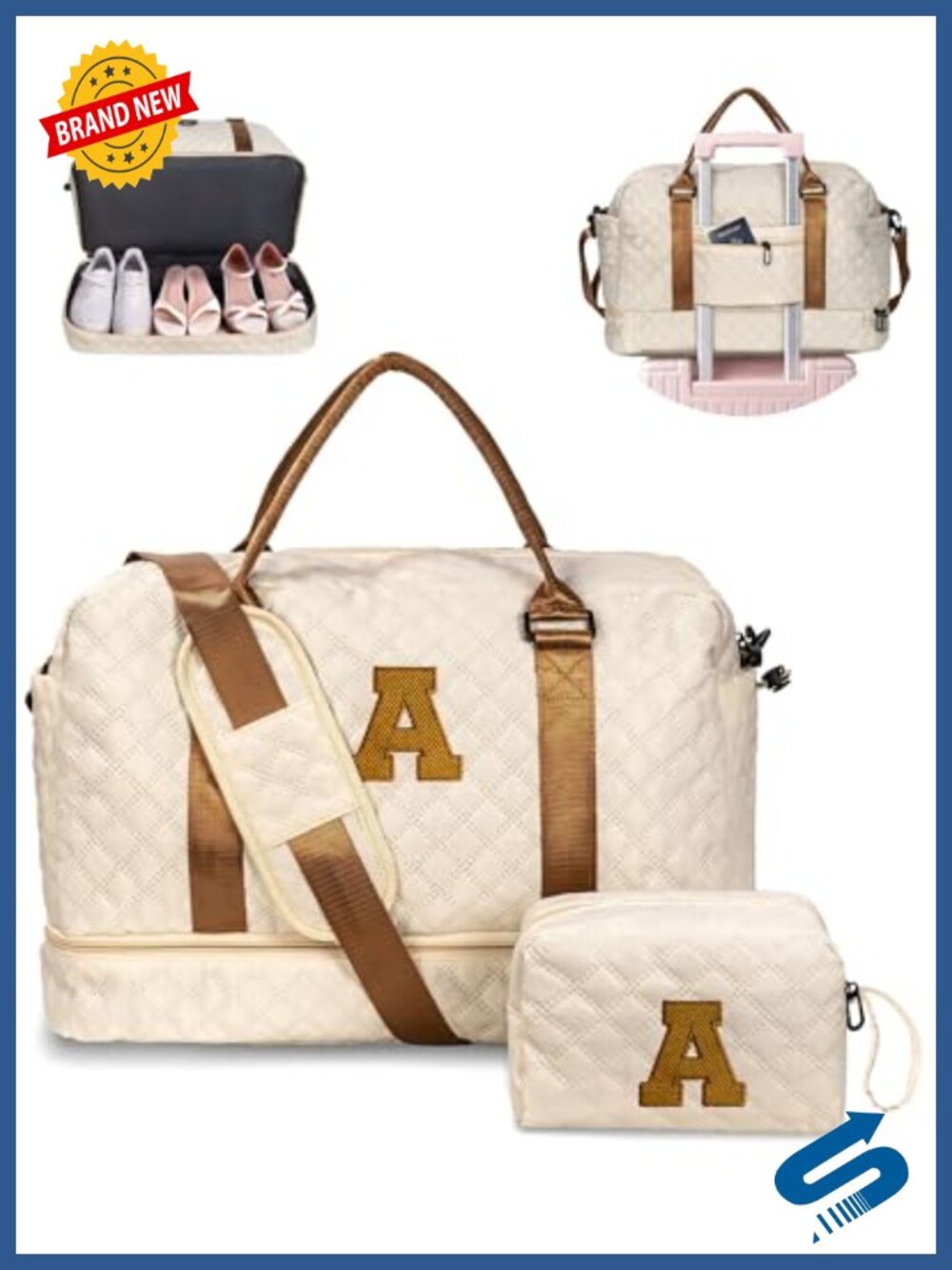 Personalized Initial Weekender Bag with Shoe Compartment